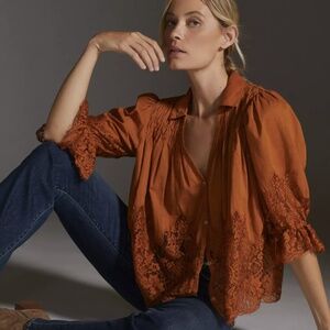 By Anthropologie Victorian Sheer-Lace Blouse